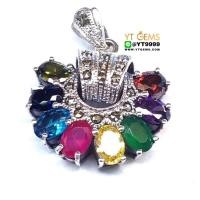 ราคา จี้นพเก้า จี้เงินแท้ รมดำ พลอยหลากสี cz YTG 9314 (17700982538)