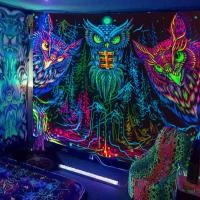 ราคา Fluorescent UV Tapestry Mushroom Moon Fluorescent Hanging Cloth Home Decorative Wall Cloth (19150770107)