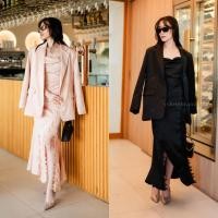 ราคา เซตสูท 2 ชิ้น เสื้อสูทผ้าซาติน เดรสยาวสายเดี่ยวแต่งลูกไม้ VSHOP (20974922251)