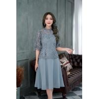 ราคา เดรสออกงาน เดรสลูกไม้เลื่อมแขนพอง คอตั้ง สีเทา ทรงเอ สวยมากค่ะ M 3XL ใส่ได้ทุกสีผิวค่ะ (16259320119)