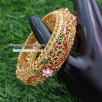 ราคา กำไลข้อมือ ลายพิกุลลายไทยดอกไม้ฉลุ สีลงยา เครื่องประดับชุดไทย กำไลข้อมือรุ่น 20228 ราคาต่อ 1 วง (18975905771)