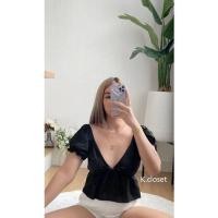 ราคา เสื้อคอวีแขนตุ๊กตา ผ้าย่นเกาหลี งานน่ารักผ้าสวยมาก (18480675519)