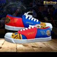 ราคา รองเท้าตะกร้อสวยๆ รองเท้านันยางเพ้นท์ลาย สีแดงน้ำเงิน (18272677833)