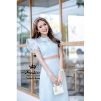 ราคา พร้อมส่ง L 3XL ป้าย Lady Sunshine เดรสยาว เดรสลูกไม้ แต่งแขนระบาย งานสวยน่ารัก (19783282577)