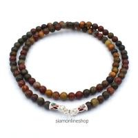 ราคา STONE NECKLACE สร้อยคอหินแท้ หินปิกัสโซ่จัสเปอร์ picasso jasper ขนาด 5 มม ตะขอเงินลงยา by siamonlineshop (1681160248)