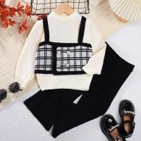 ราคา ชุดเสื้อกันหนาวสำหรับเด็กผู้หญิง2ชิ้นแบบสวมหัวสายเอี๊ยมลายสก็อตปลอม กางเกงขาบาน2ชิ้นสำหรับ2 6ปี (19677142416)