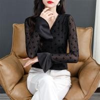 ราคา เสื้อปลายบานพิมพ์ลายสีดำแขนยาวเสื้อยืดคอวีเกาหลีเสื้อลายลูกไม้สวยสำหรับฤดูใบไม้ร่วง ฤดูหนาวของ LISA 2023 (20495996752)