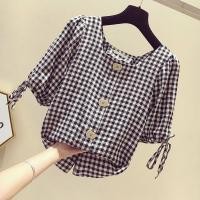 ราคา เสื้อเชิ้ตสตรีลายสก็อตทรงหลวมเสื้อเชิ้ตแขนสั้นคอวีสไตล์เกาหลีสำหรับฤดูร้อนสินค้าใหม่ปี2022 (12254619016)