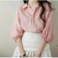 ราคา เสื้อเชิ๊ต 4 ส่วน ผ้าไหมคอตตอนลินิน เส้ยใยธรรมชาติ กระดุมผ่าหน้า ปลายแขนเป็นสม็อค สาวอวบใส่ได้ รุ่น เชิ้ต พิ้งค์ (20583572353)