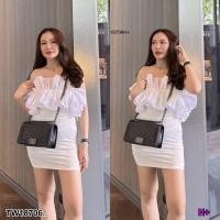 ราคา TW18706 เดรสสั้นเกาะอก แต่งระบายฟูช่วงอก (19491981886)