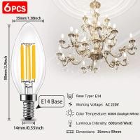 ราคา 6แพ็ค E14ไส้หลอดไฟ LED 220V หลอดไฟเอดิสันย้อนยุคขั้วหลอดไฟวินเทจหลอดไฟ Chandelier C35 6W หรี่แสงได้2700K หลอดไฟสีขาวอบอุ่น6000K หลอดไฟโคมไฟเสมอกัน60W 60W สำหรับบ้าน (18213739861)
