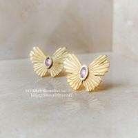 ราคา FAV TINARI 87 gold butterfly earrings pink cz diamond ต่างหู ตุ้มหู ผีเสื้อ ออกงาน คริสต์มาส (17894807048)