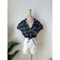 ราคา เสื้อเชิ้ตแขนสั้นทรงครอป แต่งเชือกรูดเอว (18444799475)