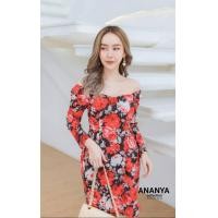ราคา Ananya พร้อมส่ง 3XL เดรสสั้นแขนยาว ลายดอกกุหลาบสีแดง ผ้าชีฟอง เดรสออกงาน สาวอวบ ใส่สวย สาวไซร์ใหญ่ ลายดอก (14034959847)