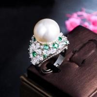 ราคา SEQUITO แหวนประดับผู้หญิงที่สง่างามปู Bling สีขาวสีเขียวประกายวิบวับพลอยสังเคราะห์เซอร์โคเนียสีขาวไข่มุกใหญ่ SR072แหวนแหวนหมั้นแต่งงานชุบทองปรับได้ (17409921705)