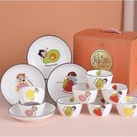 ราคา sweet fruits ชุดจานชาม ชุดจานชามเซรามิค สไตล์ยุโรป ชามลายเซรามิก จานลายเซรามิคกระเบื้อง ลายผลไม้ 1ชุด 12pcs (11631054071)