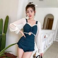 ราคา ชุดว่ายน้ำผู้หญิง ชุดว่ายน้ำแขนยาววันพีช ชุดว่ายน้ำน่ารักๆ สไตล์เกาหลี ใส่แล้วดูผอม (14860461689)