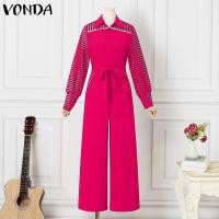 ราคา hexihsy Vonda ชุดจั๊มสูท คอวี แขนยาว สีพื้น ทรงหลวม สไตล์วินเทจ สําหรับผู้หญิง (20557462630)