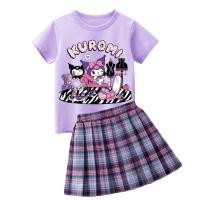 ราคา Graceful Girls Sets with Cartoon Kuromi 100 Cotton T shirt And JK Dress Plaid Skirt Free Bow Tie (19756544219)