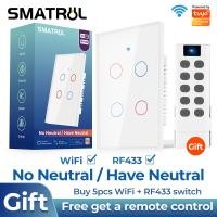 ราคา เบ้า Tuya สวิทช์ WiFi สมาร์ท Wall Light ไม่ต้อง Neutral Wire 4 Gang APP Touch เครื่องจับเวลาควบคุม Home Automation สนับสนุนสำหรับ Google Home Nest Amazon Alexa 220V 240V (8574675549)