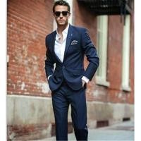 ราคา ล่าสุด Coat กางเกง Designs สีน้ำเงินอย่างเป็นทางการงานแต่งงานชุดสำหรับผู้ชายที่กำหนดเองทำเจ้าบ่าวเจ้าบ่าวแฟชั่น Slim Fit 2ชิ้น masculinoD (15531846688)