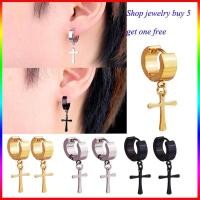 ราคา ชายไทเทเนียมเหล็กต่างหูเม็ดกลมสแตนเลสต่างหูรูปไม้กางเขน 1 คู่ (535600937)