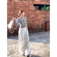 ราคา Cici Y5060 เสื้อครอปแขนยาวไหมพรมลายทาง ดีเทลกระดุมหน้า ลูกเล่นแต่งขอบหยัก สุด Cute (20363384392)
