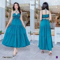 ราคา TW16953 แม็กซีเดรส สายเดี่ยว กระโปรงแต่งระบาย 3 ชั้น (19549033762)