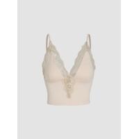 ราคา Cider เสื้อครอปสายเดี่ยวผู้หญิง เสื้อลูกไม้แฟชั่นผญ ผ้าซาติน สไตล์เซ็กซี่Satin Lace V neck Cami Crop Top (19408325805)