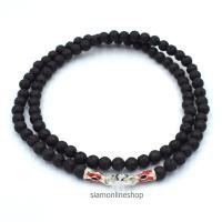 ราคา STONE NECKLACE สร้อยคอหินแท้ หินลาวา หินภูเขาไฟ lava stone ขนาด 5 มม ตะขอเงินลงยา by siamonlineshop (1681530660)