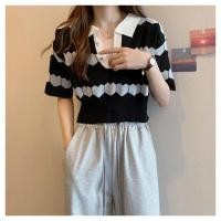 ราคา SGH0143 เสื้อครอปไหมพรมลายหัวใจน่ารักๆ ครอปแต่งกระดุมหัวใจเพชร (18468262886)