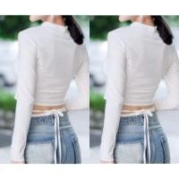 ราคา FASH Zeza เสื้อครอปแขนยาวผูกเอว เว้าอก เนื้อผ้าเรย่อน ยืดตามตัว พร้อมส่ง AN49 (14421872803)