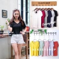 ราคา Acasey เสื้อแขนสั้นผู้หญิง คอวีตัวใหญ่ ผ้าสลาฟ ใส่สบาย เสื้อสีแดงหญิง ไซส์ 38 40นิ้ว (873674233)