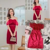 ราคา BS2990 เดรสออกงาน ทรงปาดไหล่ อกแต่งผ้ามุ้งซีทรู ชายกระโปรง เดรสออกเดท (15834314189)