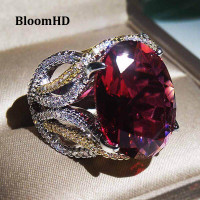 ราคา BloomHD ขายดียุ้ยฝังไข่รูป Red Zircon แหวนผู้หญิงอินเทรนด์หมั้นแหวนแต่งงานกับอัญมณีหินใหญ่ Anel ในแหวน (896452718)