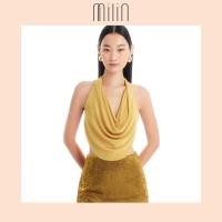 ราคา MILIN Draped Halter neck open back with Milin crystal M logo Top เสื้อคล้องคอจับจีบเปิดหลังแต่งโลโก้คริสตัลโลโก้ตัว M Belladonna Top 42 (20664071121)
