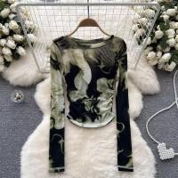 ราคา เสื้อยืดคอกลมตาข่ายมัดย้อมสำหรับผู้หญิงเสื้อมัดย้อมเข้ารูปพอดีแขนสไตล์เกาหลียาวใหม่สำหรับฤดูใบไม้ผลิ ฤดูร้อน (19996785379)