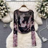 ราคา เสื้อยืดคอกลมตาข่ายมัดย้อมสำหรับผู้หญิงเสื้อมัดย้อมเข้ารูปพอดีแขนสไตล์เกาหลียาวใหม่สำหรับฤดูใบไม้ผลิ ฤดูร้อน (19996785389)