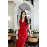 ราคา ชุดsetสีแดงกระโปรงยาวเสื้อแขนกุด (21086591009)