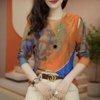 ราคา เสื้อยืดคอกลมแขนยาวสำหรับผู้หญิงเสื้อยืดพิมพ์ลายสไตล์เกาหลีคอกลมปลายเสื้อแบบลำลองหลวม (21127218165)