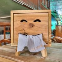 ราคา กล่องกระดาษทิชชู่ไม้สักลายยิ้มสไตล์มินิมอลไม้สักแท้ไม้ดิบ มี2ขนาด (15893639775)