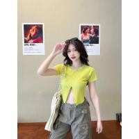 ราคา เสื้อครอปแขนสั้น y2k เสื้อครอปแหวกอก งานสายฝอ เสื้อคอกลมแหวกอก ป้าย Sheeny (18206219131)