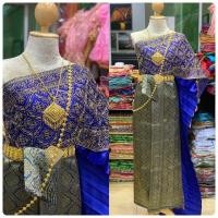 ราคา ชุดไทยสไบเฉียง 3 ชิ้น ผ้าถุง สไบลูกไม้ สไบพลีท (15543366078)