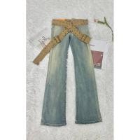 ราคา กางเกงยีนส์ทรงขาม้า เอวสูงเเต่งสายเข็มขัดสีน้ำตาล (19998039453)