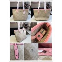 ราคา ของแท้ 100 COACH F58292 แฟชั่นสุภาพสตรีซิปกระเป๋าช้อปปิ้ง Tote Coated canvas ลาย Signature (12345353632)