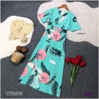 ราคา B12785 จั้มสูทก้านแก้วลายใบไม้ Leaf patterned stemless jumpsuit (13103701425)