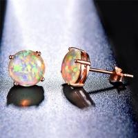 ราคา Cute Female Small Round Stud Earrings 925 Sterling Silver Rose Gold Earrings For Women Cute White Fire Opal Earrings (20647574751)