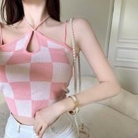 ราคา เสื้อผ้าแฟชั่น เสื้อสายเดี่ยวไหมพรม ลายตารางใหญ่ สุดน่ารัก ดีเทลเพิ่มสายผูกคอ (16138043079)