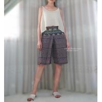 ราคา กางเกงแพนเค้ก ขาสั้น ผ้าฝ้ายพิมพ์ลาย เอวสม๊อกหลัง (17426572755)