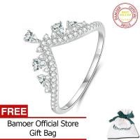ราคา BAMOER แหวนเงินแท้925ประดับมงกุฎเพทายสำหรับผู้หญิงแหวนเพชรสวิสลายเรขาคณิตแหวนคำมั่นสัญญา BSR296เครื่องประดับ Fine (15889714969)